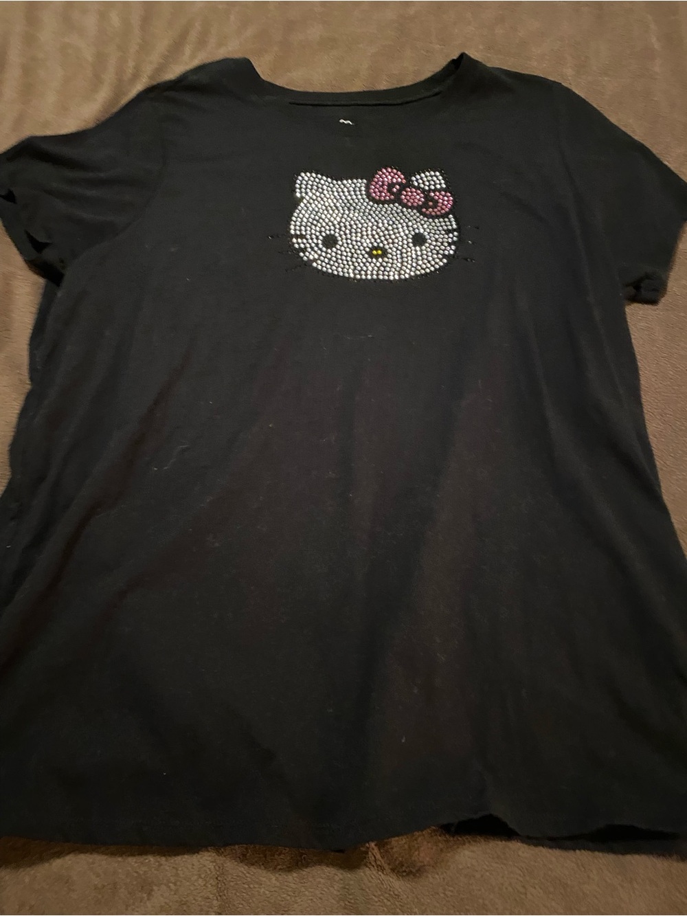 Hello Kitty Black Tee with Pink Bow and Silver Rhinestones